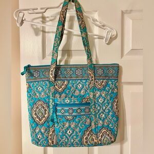 Vera Bradley Teal and Beige Patterned Tote